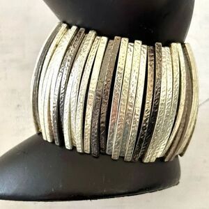 Silver brass tone wide stretchy bracelet
